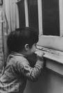 Child chewing window sill