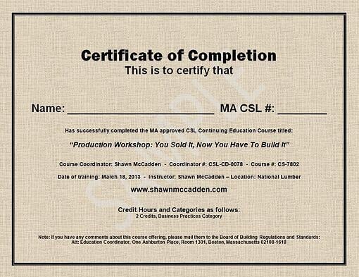 MA CSL Course Completion Certificate for Mass CSL Renewal