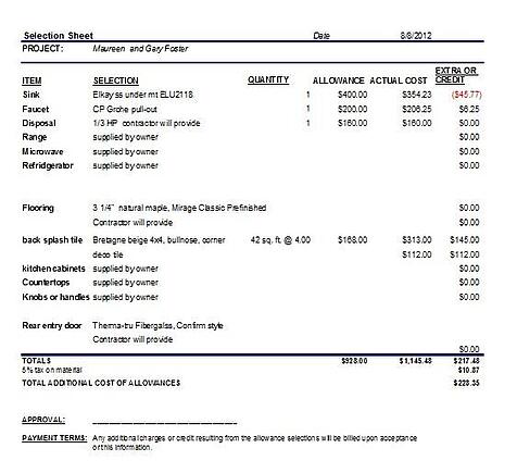 Sample allowances and selections form