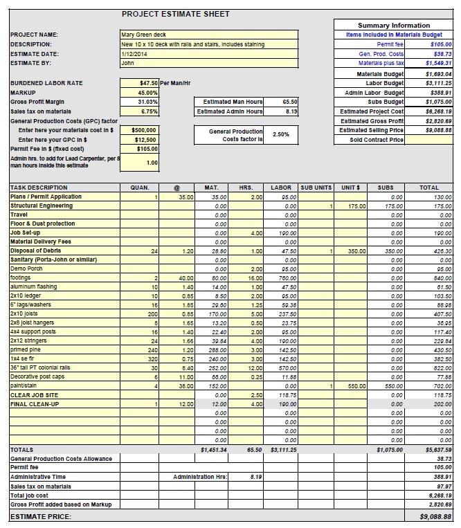 McCadden's new estimate template