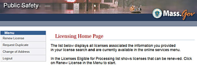 ma.gov licensing home page
