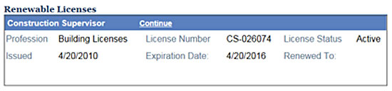 Application for Licensee Renewal” page: